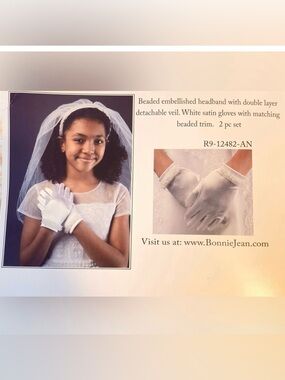 Bonnie Jean White First Communion Veil & Gloves Set